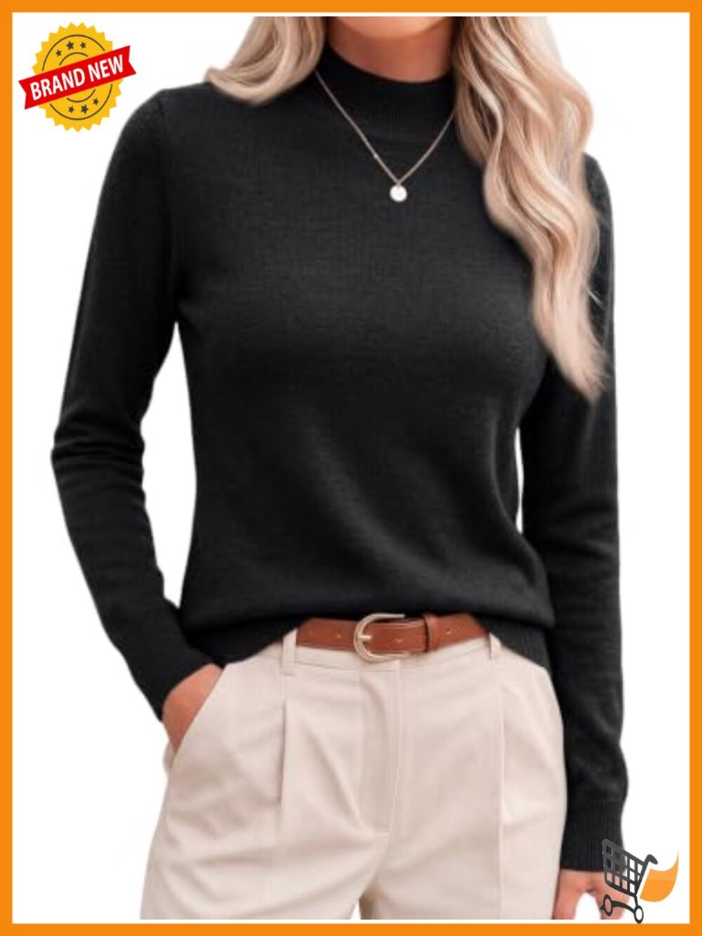 Merino Wool Blend Mock Neck Lightweight Pullover Sweater